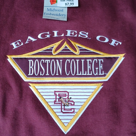 Vtg NWT Deadstock 90s Boston College Eagles Embroidered Maroon Crewneck Sz L - Picture 2 of 11